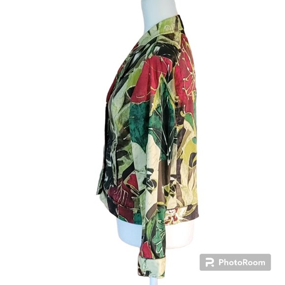 Chico's Artsy Autumnal Floral Bomber Blazer Jacket Art to Wear Sz Small - Picture 5 of 11